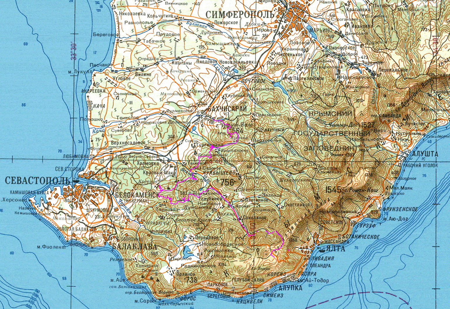 Карта горного Крыма подробная